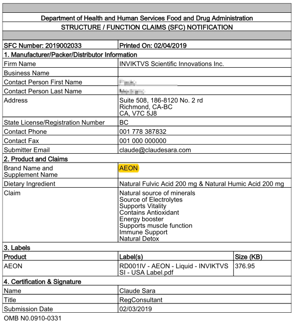 AEON-fulvic-acid-FDA-2019-functional-claims-notification